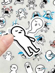 somoving 50pcs Minimalist FigureMeme Mood Stickers, Black & White Minimalist Cartoon Expressions With Blue Accents, Popular Reaction Stickers, Suitable For Laptop, Phone Case And Social Media Atmosphere, Fun DIY Sticker Gift, Can Be Applied To Notebook, Water Bottle, Phone - Multicolor - View 2