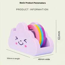 Cloud-Shaped Tape Dispenser, Cute Smiling Face Tape Cutter, Aesthetic Desktop Stationery, Creative Desktop Storage Tool, Perfect Accessory For Journaling And Daily Decoration, Includes 1 Roll Of Rainbow Tape - Multi-color - View 3