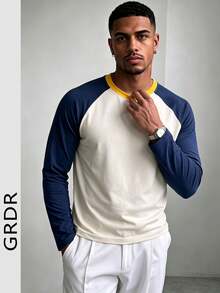 GRDR Men's Casual Crew Neck Long Sleeve T-Shirt | Daily Wear | Casual Commute - Apricot - View 4