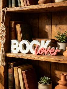 Book Decor, Modern Minimalist Bookshelf Accessory, Plastic Letter Sculpture Decoration, Suitable For Home Office Desk, Cute Gift For Book Lovers, Suitable For Bookworms, Librarians And Teachers (Black/Pink/Red), Enhances Home Aesthetics - Multiple Styles - View 1