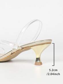 Chic Daily Light Gold Transparent PVC Slingback Sandals, Dual Clear Straps Square Toe Flared Mid‑Heel Dressy Shoes For Date Night Party - Clear - View 7