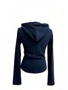 Korean Style Retro Solid Color Casual Versatile Zip-Up Slimming Hooded Sweatshirt Jacket For Women - Royal Blue - View 2