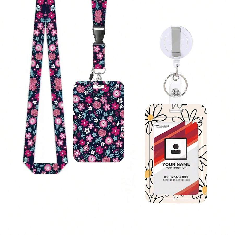 1pc Fashionable Daisy Retractable Badge Reel With Daisy Logo Badge Holder, Sturdy Metal Clip, Retractable Cord, Stylish Print With Key Ring, ID Card Holder, Work Badge Companion, Suitable For Nurses, Office, Men And Women - Simple Style - View 1