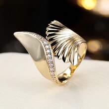 1pc Personalized Fan-Shaped Shell Design Open Adjustable Ring With Synthetic Cubic Zirconia For Women - Multicolor - View 9