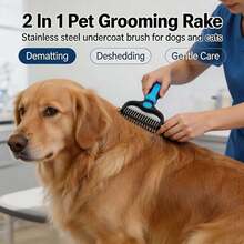 1pc 2-In-1 Pet Grooming Rake, Stainless Steel Undercoat Brush, Detangling And Deshedding Comb, Ergonomic Reusable Design, Gentle And Non-Irritating To Pet Skin, Summer Pet Hair Care Tool, Suitable For Cats And Dogs, Essential For Daily Home Pet Hair Cleaning, Gift - Multicolor - View 2