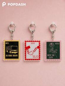 1/6Pcs Korean Music Song Commemorative Stamp Style Acrylic Keychain, Vintage Album Theme Bag Charm, Backpack Key Ring Decoration, Fan Collection Gift - Multicolor - View 3