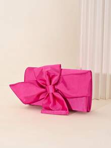 LJDCRFT Elegant Satin Bow Evening Clutch For Women With Detachable Chain Shoulder Strap, Suitable For Parties, Weddings, Proms, And Other Occasions - Hot Pink - View 5