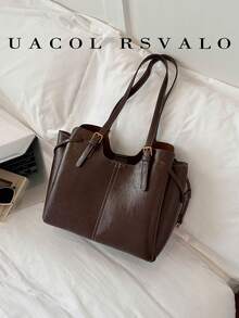 1pc Solid Color PU Leather New Women's Backpack, Shoulder Bag, Tote Bag, Autumn/Winter New, Zipper Closure, Fashionable Large Capacity Bucket Bag, Suitable For Commuting, Shopping, Dating - Coffee - View 6