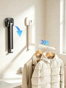 1pc Suction Cup Folding Clothes Drying Rack, Drill-Free Telescopic Drying Pole, Window Wall-Mounted Drying Tool, Household Bathroom Suction Cup Drying Rod, Foldable Telescopic Drying Rack, Balcony Window Simple Hanging Clothes Rack, Nail-Free Wall-Mounted Clothes Drying Rack, Portable Suction Cup Drying Pole For Travel - Retractable Clothes Drying Rack - View 9