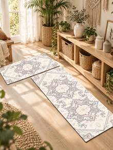 1/2pcs Vintage Diatomaceous Earth Mat, Bohemian Floral Pattern Style Super Absorbent, Non-Slip, Perfect For Bathroom, Kitchen And Dining Room, Quick Drying, Ideal Home Decor And Bathroom Mat Gift, Holiday Gift! - Multicolor - View 3
