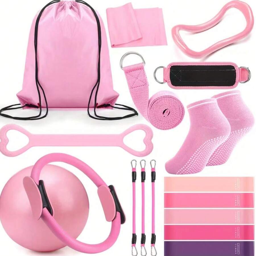 2pcs Home Yoga Pilates Set, Soft Fitness Ball, Elastic Resistance Band, For Leg, Thigh, Hip, Core Training - A - View 1