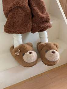 XIXITIAO Cute Big‑Eye Bear Fuzzy House Slippers, Warm Plush Couple Winter Cozy Indoor Home Slippers - Yellow-brown - View 11