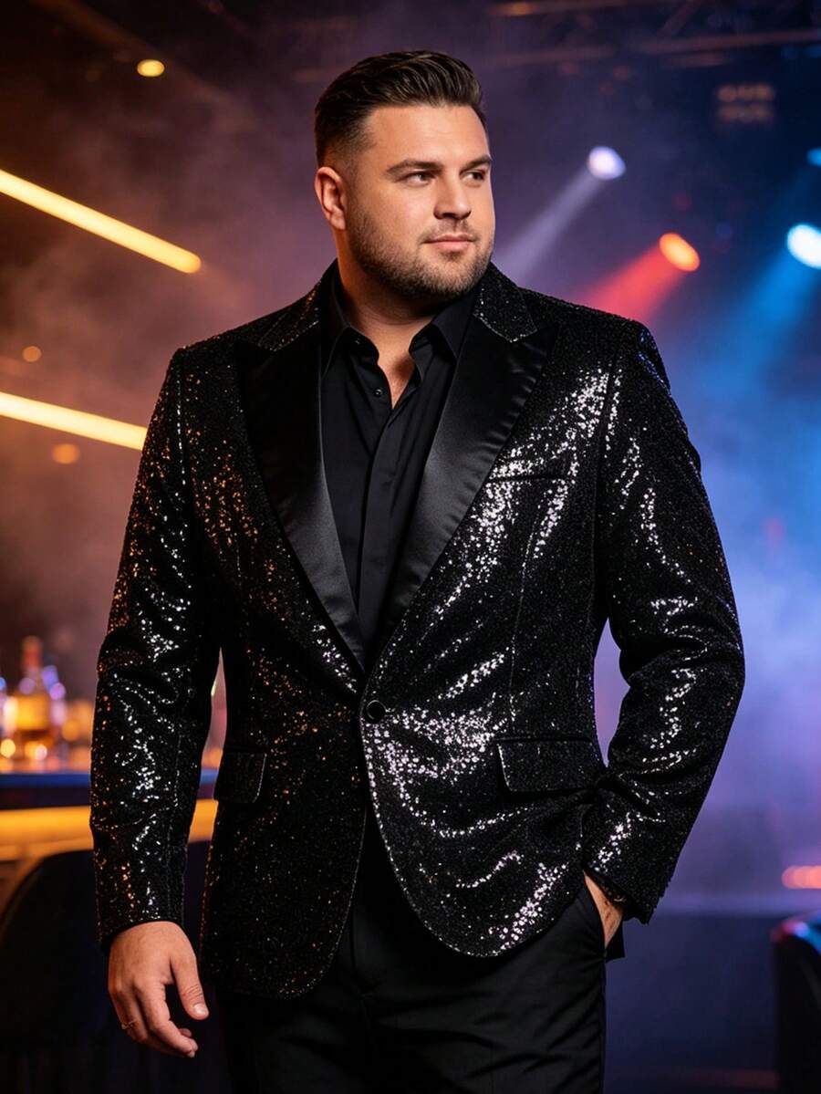 Áo blazer nam size lớn đính sequin cho tiệc chiêu đãi, đám cưới, dẫn chương trình và các dịp trang trọng - màu đen - Xem 1