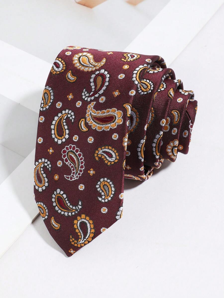 1Pc Men Burgundy Paisley Jacquard Premium Classic Formal Necktie For Business Wedding Office - Multicolor - View 1