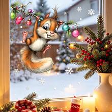 1/3pcs Christmas Squirrel Fox Window Decal, Cute Cartoon Animal Branch Pattern, Reusable Window Sticker, Suitable For Living Room, Kitchen, Store Windows And Christmas Party Decorations - Multicolor - View 8