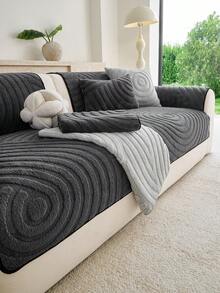 1PC New Thickened Plush Velvet Skin-Friendly Sofa Cover – Machine Washable Pet-Friendly & Stain-Resistant Seat Pad, 3D Water Ripple Jacquard Non-Slip Decorative Sofa Protector Pad, Fits 1, 2, 3, 4-Seater Sofas - Dark Grey - View 2
