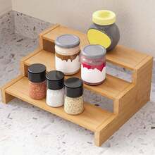 1pc Bamboo Spice Rack, Suitable For Cabinets, 3-Tier Stepped Countertop Spice Rack, Kitchen Storage Organizer - Back To School, Kitchen Utensil Storage, Room Decor, Suitable For Kitchen, Dining Room, Party, Camping, Gathering, Great Gift For Friends And Family - Multicolor - View 4