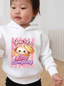 Girls Cute Glitter Dumpling Cartoon Print Hoodie, Casual Soft Long Sleeve Pullover For Little Young Girl - White - View 3