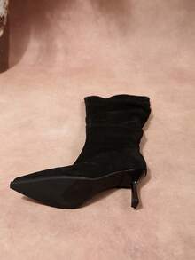 New Women's Fashion Elegant Pointed Toe High Heel Slouch Boots With Inner Zipper Knee-High Slimming Boots - Black - View 9