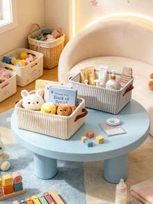 Faux Leather Laundry Basket, Large Capacity Handheld Storage Bin For Baby Daily Essentials, Clothes, Socks, Underwear, Desktop Toys And Miscellaneous Items - Multicolor - View 1