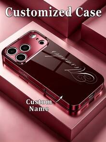 1pc Customized Elegant Cursive Name Fashion Phone Case, Burgundy Electroplated Frame Glass Shell Compatible With Apple 18ProMax/Duo/17ProMax/16Pro/15/14Plus/13Pro/12ProMax/11/XsMax & S26Ultra/25Plus/24/23/22 & A36/A35/A33/A31/A26/A15/A13/Note20/10Pro And Other Series Models, Unique Design Gift For Yourself, Friends, Family, Sisters, Best Friends, Grandparents. - Burgundy - View 1