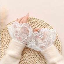 1 Pair Gentle Style White Lace Faux Cuffs, Versatile Sweater & Shirt Layering Decorative Mesh Flare Sleeve Covers - White-077 - View 2