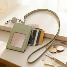 Halter Card Holder PU Leather Multi-Slot ID Badge Wallet With Transparent Window Zipper Coin Pocket Retractable Lanyard Suitable For Work Office School Multiple Colors Available - Multicolor - View 4