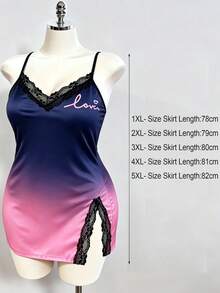 Plus Size Sexy Lace Camisole Nightgown, Unique Print Design, Suitable For Spring And Summer, Plus Size V-Neck Camisole Dress With Side Slit Hem - Multicolor - View 3