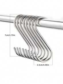 20pcs Heavy Duty S-Shaped Hooks Stainless Steel Thickened Hanging Organizer For Kitchen Bathroom Bedroom Closet Storage Accessories Hanger Rustproof Durable - Silver - View 2