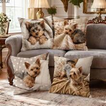 4 vỏ gối chó con Yorkshire Terrier, họa tiết in chó cưng dễ thương, công nghệ in 2D sắc nét, 45*45cm (18*18in), vỏ đệm polyester mềm mại thoải mái, khóa kéo, giặt máy được, phù hợp trang trí phòng khách phòng ngủ trong nhà (chỉ bao gồm vỏ gối, không kèm ruột gối) - Nhiều màu - Xem 6