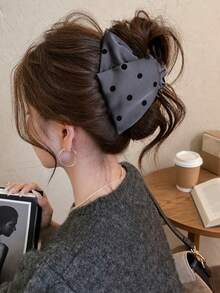 1pc/2pcs Korean Style Polka Dot Black & Gray Shell Claw Clip, High-End Texture, Back Head Bun Hair Claw, Elegant High Ponytail Hair Accessory, Suitable For Daily Wear, Work, Photography - Multicolor - View 6