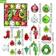 The Grinch Christmas Decoration Theme Elf Green Furry Monster Painted Christmas Ball Gift Box Tree Hanging Ornament Pendant Ball - Multicolor - View 6