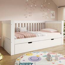 Sofa Bed Frame Made Of Wood On Wheels Space Saving White 90 X 190 Cm For Bedroom And Living Room (Mattress Not Included) - White - View 6