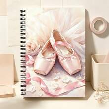 Watercolor Pink Ballet Pointe Shoes Spiral Notebook, Ballerina Tutu Rose Ribbon Petals Print Wire Bound Journal, A5 Coquette Balletcore Aesthetic Notepad For Girls Stationery Gift - Lined Book - View 4