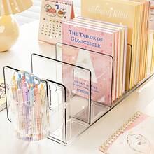 Transparent Acrylic Bookend Desktop Organizer, Student Dorm Book & Stationery Storage Box With Pen Holder Pencil Case, 4-Compartment File & Document Sorting Rack, Shelf Dividers, Desk Organiser & University Essentials, Storage Organiser, Desk Storage - Multicolor - View 2
