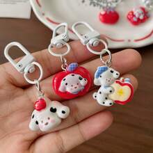 5pcs Vintage Red Apple Puppy Keychains, 3D Spotted Dog Apple Pendant, White D-Ring Resin Bag Charm, Sweet Childlike Style Everyday Versatile Accessory - Vintage Red Apple Puppy Keychain - View 6