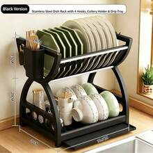 1 buah Rak Penyimpanan Dapur, Rak Pengering Piring, Rak Pengering Mangkuk & Sumpit Dua Lapis, Pengatur Peralatan Dapur di Atas Meja - MultiWarna - View 6