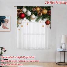 Rideau décoratif transparent à imprimé plat de Noël, haute définition, résistant à la décoloration, maille diamant premium, anti-accrochage, résistant aux plis, doux et lisse, lavable, drapé naturel, semi-transparent filtrant la lumière, convient pour le salon, la chambre, la cuisine, la décoration de fête de Noël à la maison - Multicolore - Voir 7