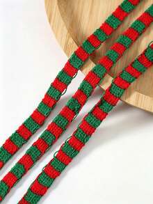 5m Red White Green Christmas Knitting Striped Knitted Ribbon, Red And White Striped Edged Unhemmed Fabric Accessory, Gift Wreath Bow DIY Handmade Decorative Ribbon, Gift Wrapping, Christmas Tree Decoration, Winter Indoor Holiday Decor Accessories - Multicolor - View 8