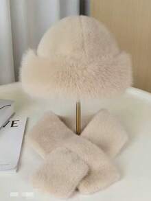 1pc Women's Solid Color Faux Cashmere Scarf And Hat Set, Soft And Warm, Suitable For Daily Casual Wear - Multicolor - View 2