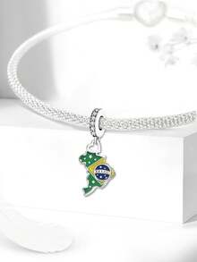1pc Dominican Republic Map Pendant Bead, Suitable For Bracelet DIY, Women's Jewelry - Silver - View 8