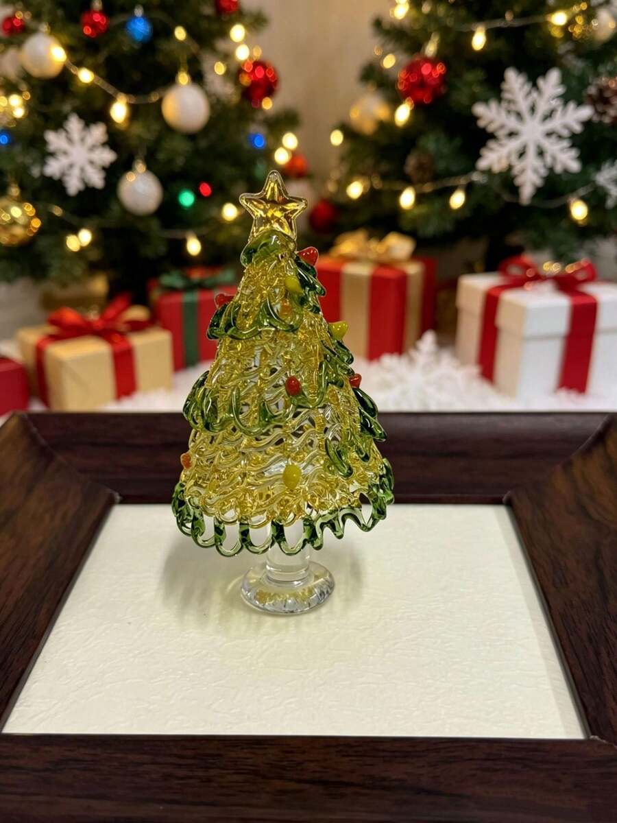 زينة شجرة عيد الميلاد الزجاجية الصغيرة المصنوعة يدويًا، ديكور مكتبي حرفي ملون مطلي، ديكور حفلة عيد الميلاد المنزلية، ديكور عرض المكتب والغرفة، هدية عيد الميلاد العطلة، عنصر ديكوري - متعدد الألوان - مشاهدة 1