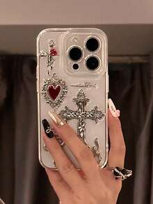 Niche High-End Gothic Style Resin Cross 16 Pro Phone Case, Apple 17 New Model 15 Creative 14 Pro Women's 17 Super Popular 15 Pro Max Shockproof Protective Cover, Transparent Smartphone Protective Case - Cross - View 2