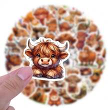 55Pcs Highland Cattle Stickers Pack | Beautiful Pattern Stickers, Vintage Decorative Decals Bottles, Decorative Paper, Journaling, Laptop, Bumper, Skateboard, Scrapbook, Suitcase, Refrigerator, Plan Book, Keyboard, Car Sticker - Highland Cow - View 3
