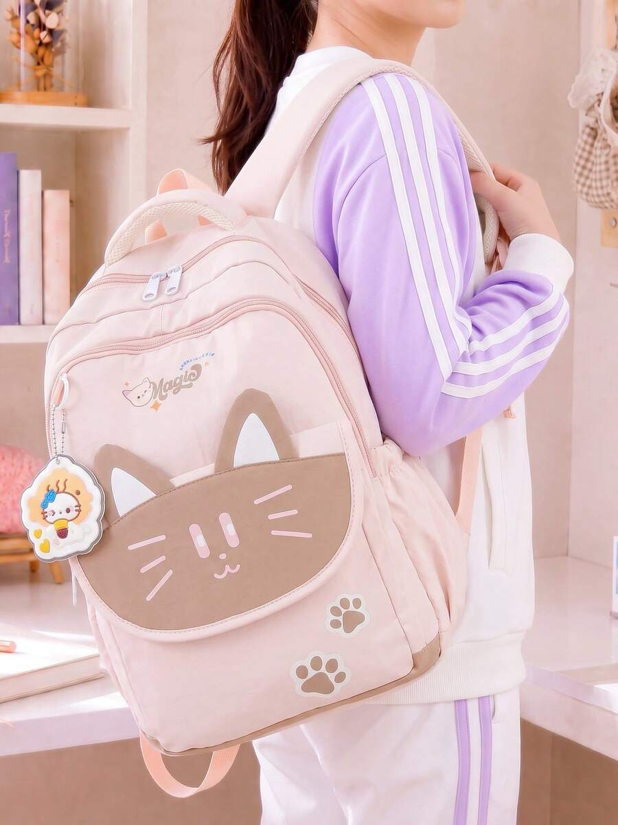 Cute Cat Ear Student Backpack, Large Capacity Lightweight Burden-Reducing School Bag For Kids, Middle School And High School Students, Casual Travel And Short Trip Bag, Multi-Compartment Waterproof Storage Backpack, Multiple Colors Available For Girls, College Style