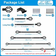 1 Set Heavy Duty Adjustable Curtain Rod, Fits 28-158 Inch Windows, With Twisted Decorative Finials, Splice Curtain Rod, With Brackets, Perfect For Windows And Shower Curtains, Home Decor, Bedroom Curtains, 5/8'' Diameter Curtain Rod - Retro Cutout - Black - View 15