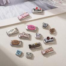 1PC Gold & Silver Tone Italian Modular Bracelet Links, "Pretty/Cute" Letter & Flower Enamel Charms, Pastel Color Cute Style DIY Jewelry Supplies - Korean Style Lettering - View 5