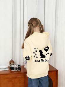 Tween Girl Fun Print Pullover Sweatshirt, Warm And Comfortable Thermal Lined Pullover Sweatshirt For Autumn/Winter - Apricot - View 3