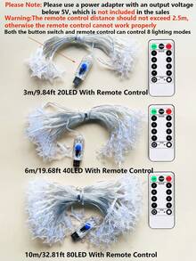1pc 8-Function USB Powered Remote Control Star & Snowflake LED String Lights, Hanging Wrap Decor For Events, Parties, Hallways, Stair Railings - Star + Snowflake - View 8