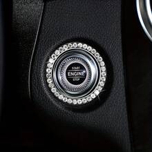 1pc Shiny Car Crystal Rhinestone Ring Emblem Sticker, Car Interior Decoration, Women's Shiny Car Accessories, One-Touch Start Button, Key Ignition Starter And Knob Ring - A - View 14